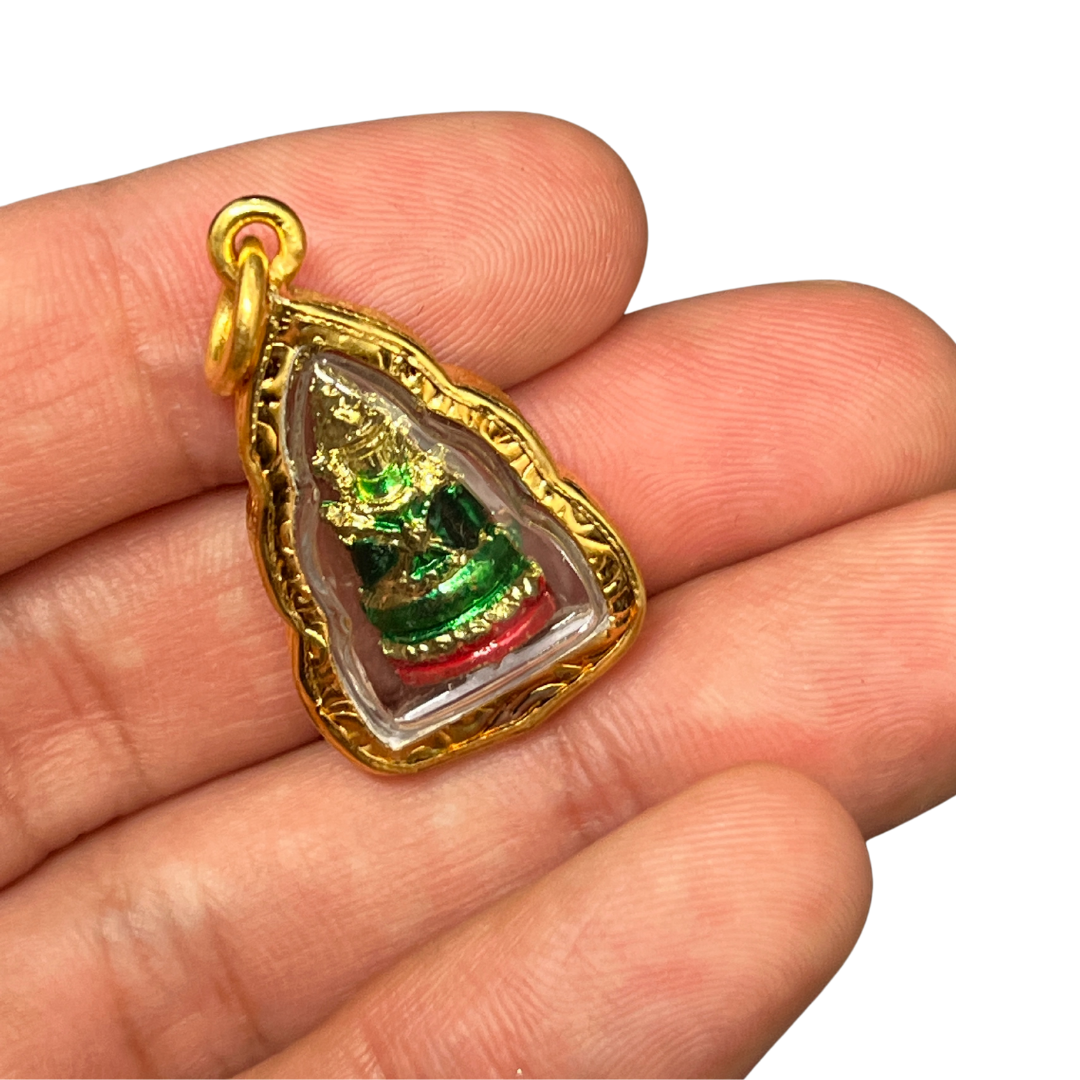 Pendentif traditionnel amulette Bouddha Emeraude en posture Dhyana Mudra